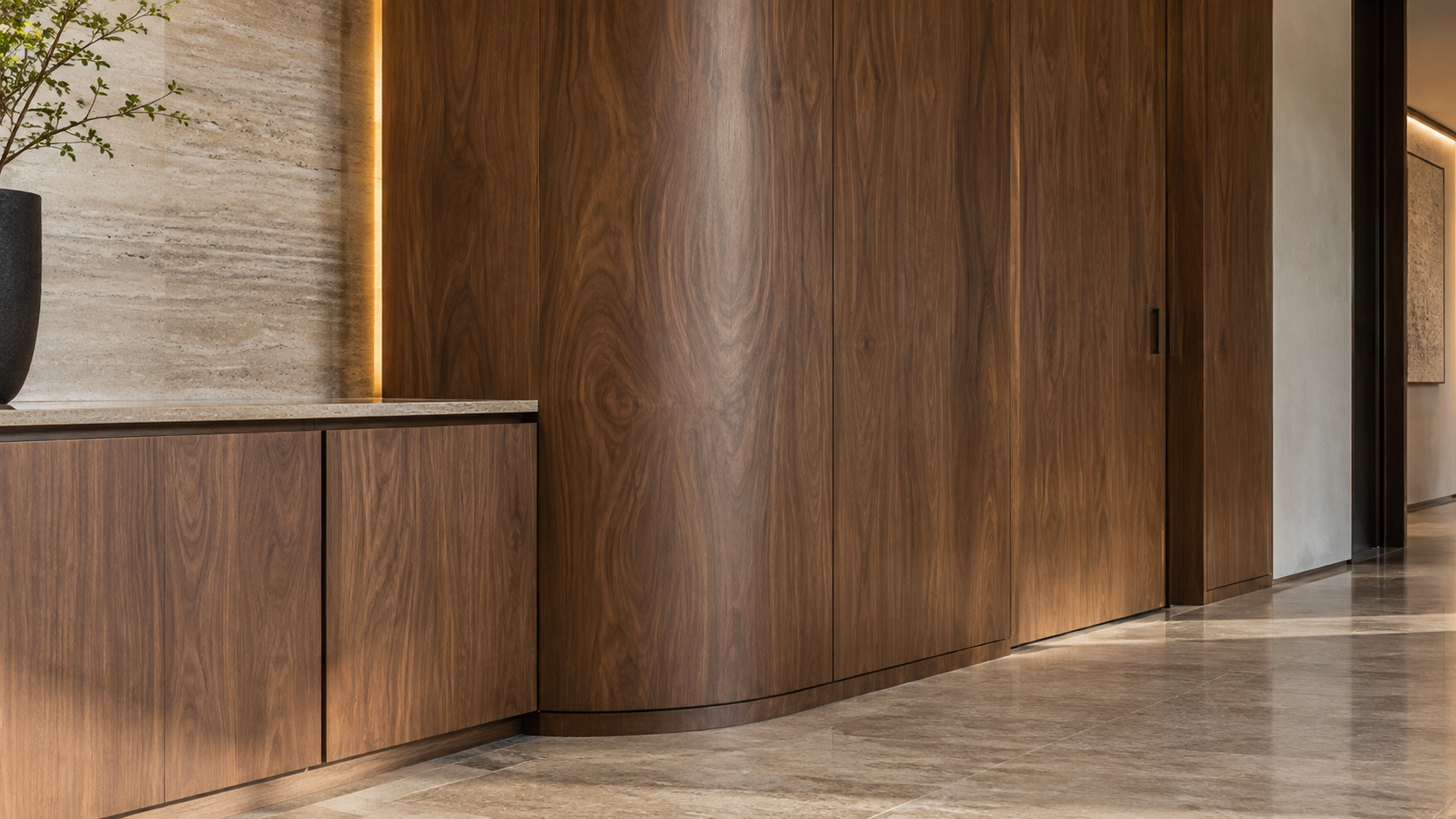Curved walnut detail